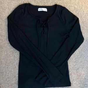 Hollister: black ribbed tie up top, size M